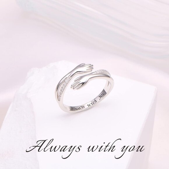 Women S925 Sterling Silver Hug Rings Hand Open Promise  Always with You - Picture 4 of 7